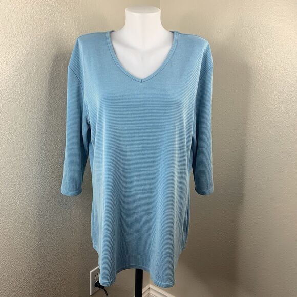 Segments Women’s Sz XXL Blue 3/4 Sleeve Shirt Tencel Modal Polyester Striped - Picture 2 of 7